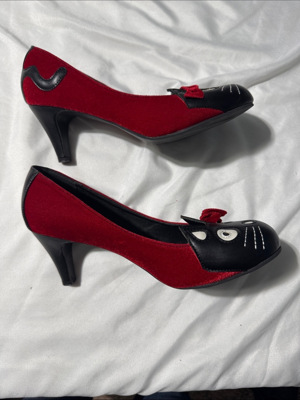 T.U.K. Anti-Pop Velvet Kitten Heels Size 10 Black Gothic Kawaii Rockabilly Punk - Picture 4 of 8